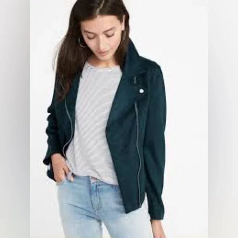 EUC Old Navy Deep Teal Suede-Look Moto Jacket